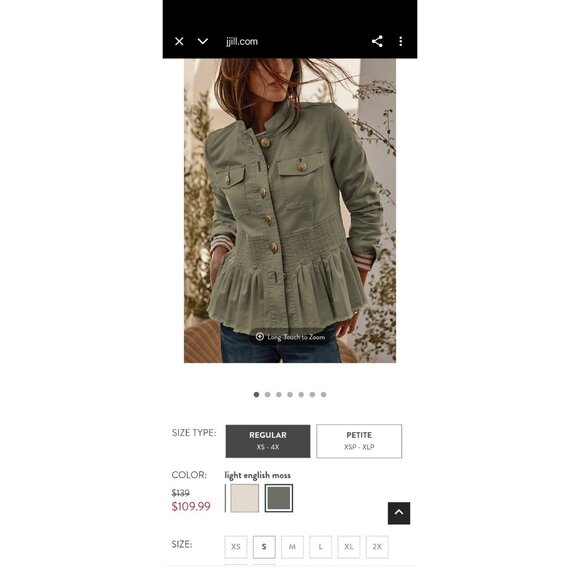 J.Jill Military Peplum Button Jacket Pockets Olive Women's Size 2X - Picture 2 of 8
